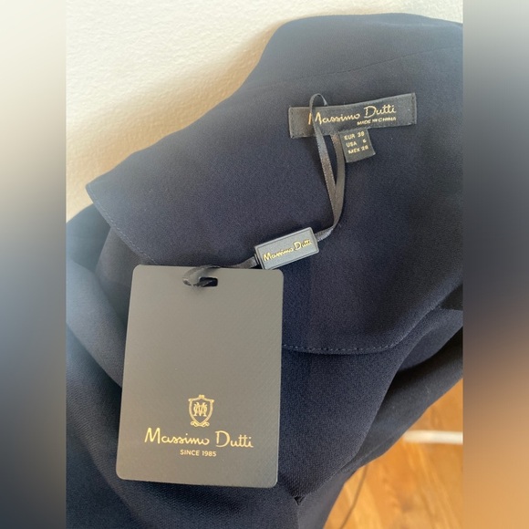 Massimo Dutti Tie Detail Navy Blue Dress Size 6 NWT - Picture 5 of 8